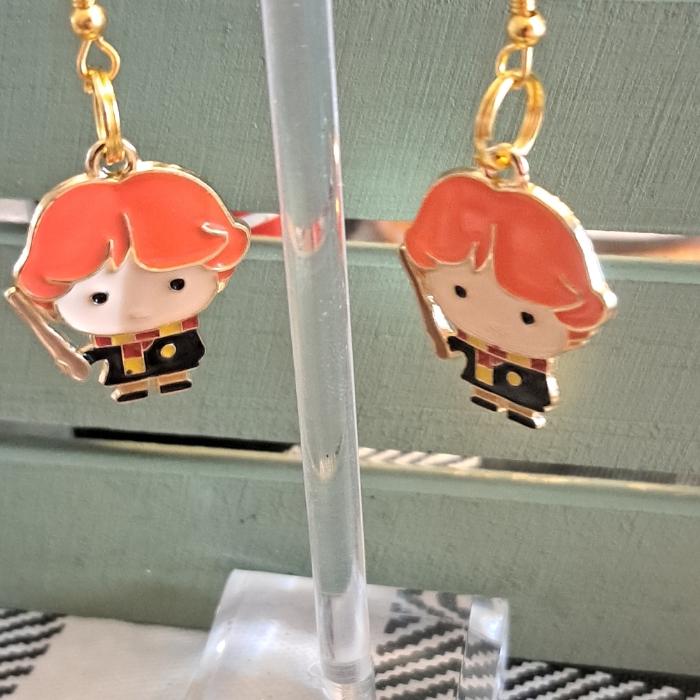 Wizard red head earrings